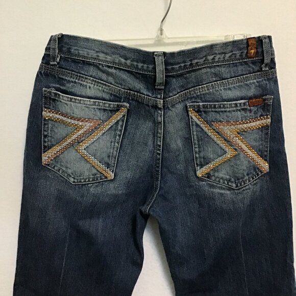 7 For All Mankind Flynt Jeans with Rhinestone Pockets and Raw Hem Size 30 - Picture 6 of 13